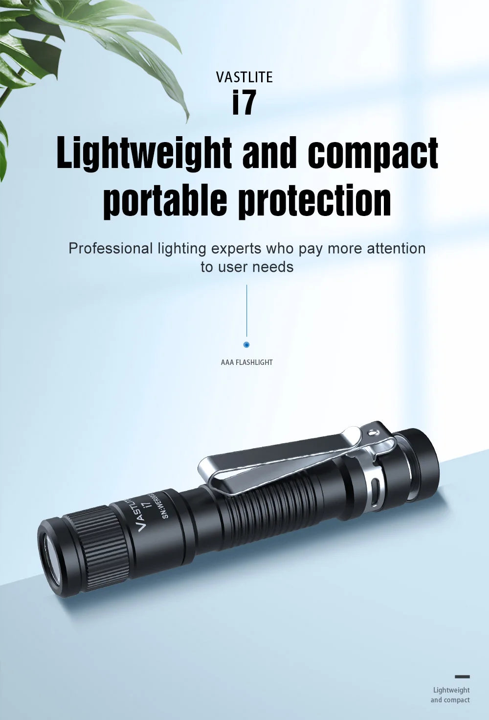 Vastlite i7 Compact EDC Flashlight 545 Lumens Torch Light Mini Black Pen Flashlights
