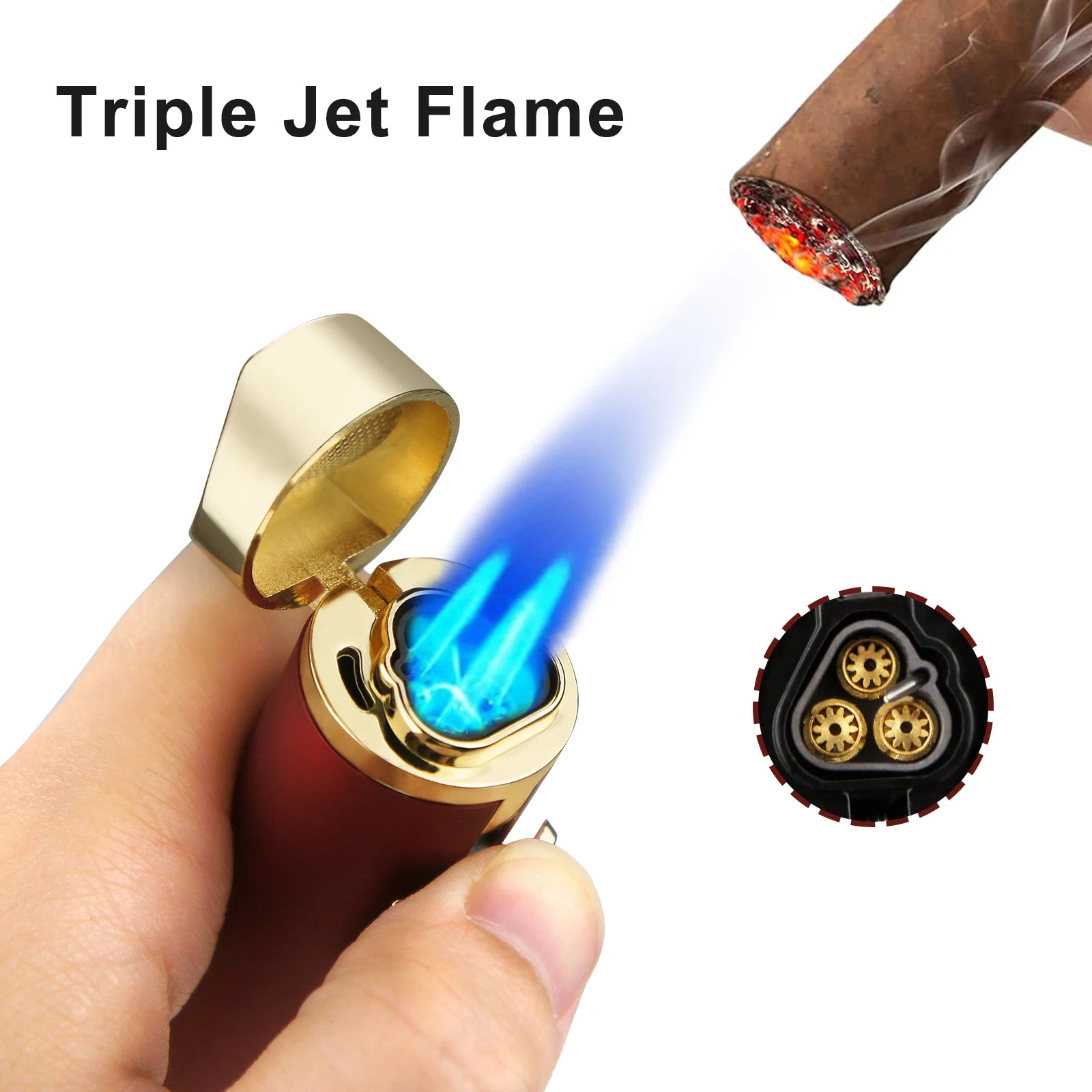 New Cigar Lighter Windproof Mini Pocket 3 Jet Torch Blue Flame Butane Gas Torch Cigarette Lighters Cigar Accessories with Needle