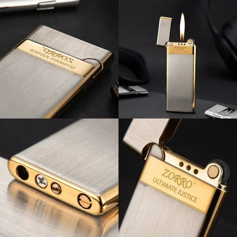 ZORRO Metal Ultra-thin  Butane Gas Inflatable Grinding Wheel Ignition Lighter Cigarette Lighters High-end Men's Small Tools
