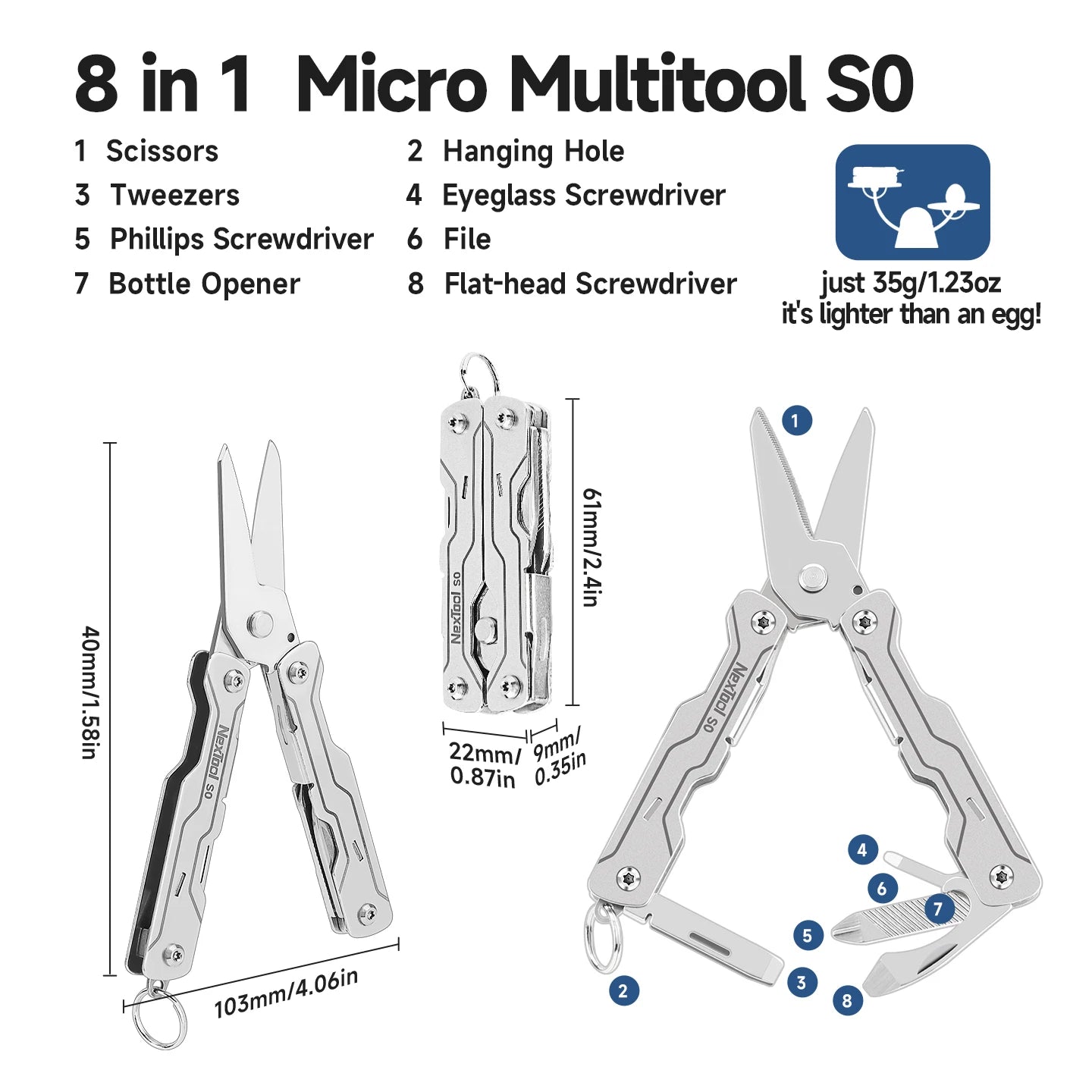 NexTool 8 In 1 Mini Sailor Scissors S0 Micro Multitools Screwdriver Scissors EDC Tools Portable Mini Pocket Folding Hand Tools