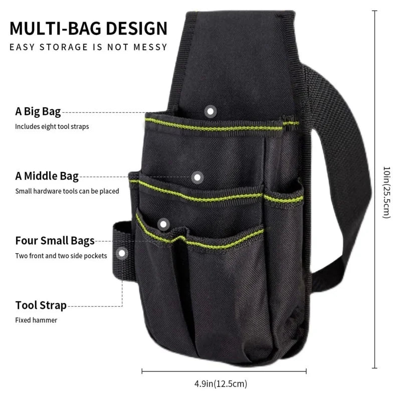 Pocket Tool Pouch，6-Pouches and 9 Screwdriver Loops Construction, Heavy-Duty Tool Bag with Adjustable Belt for Electrici