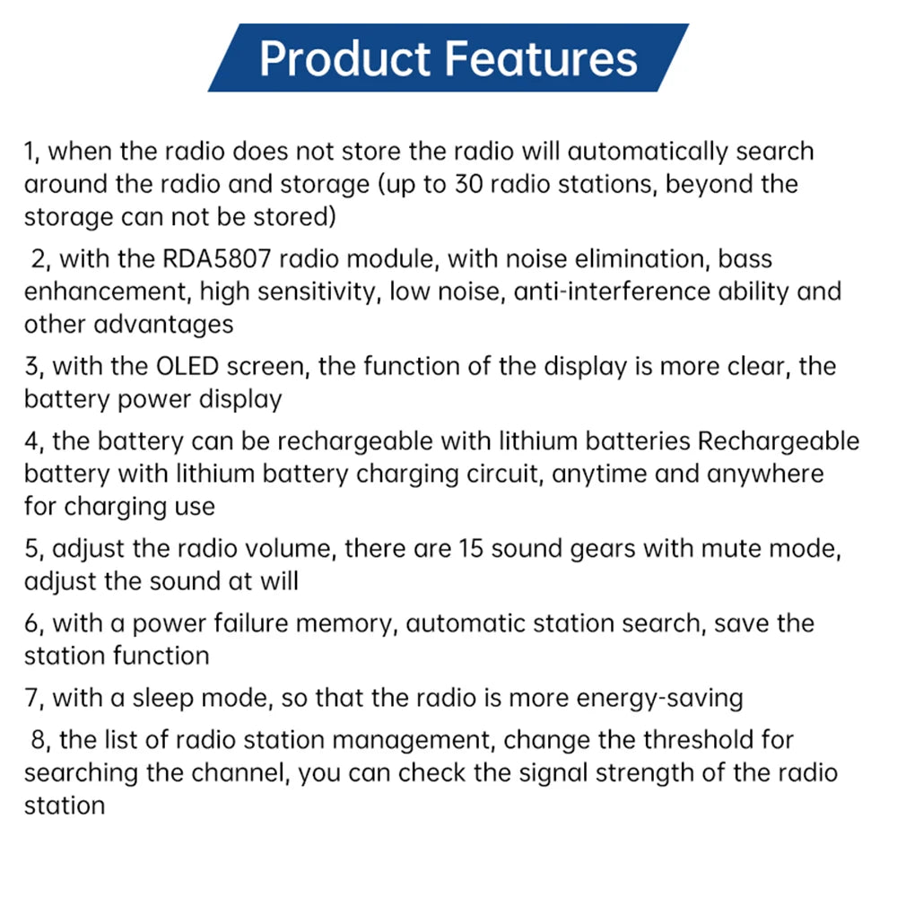 Portable FM Radio DIY Kit RDA5807 Radio DIY Module 87-108MHz Adjustable Frequency Radio DIY With OLED Display