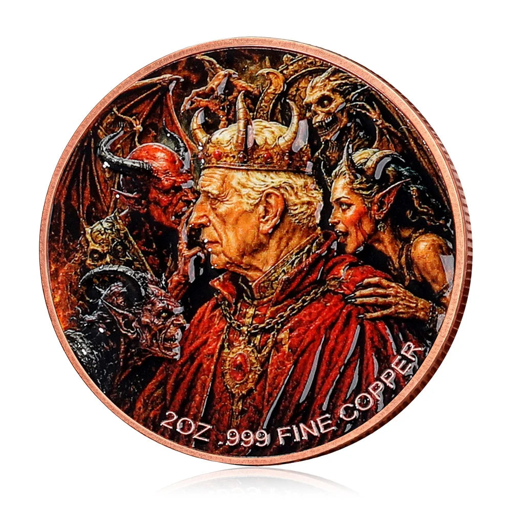 2oz .999 Fine Copper Coin Archangel Michael Vs Demon King Devil Hell Religious Fantasy Pure Copper Souvenir Collectible Medal