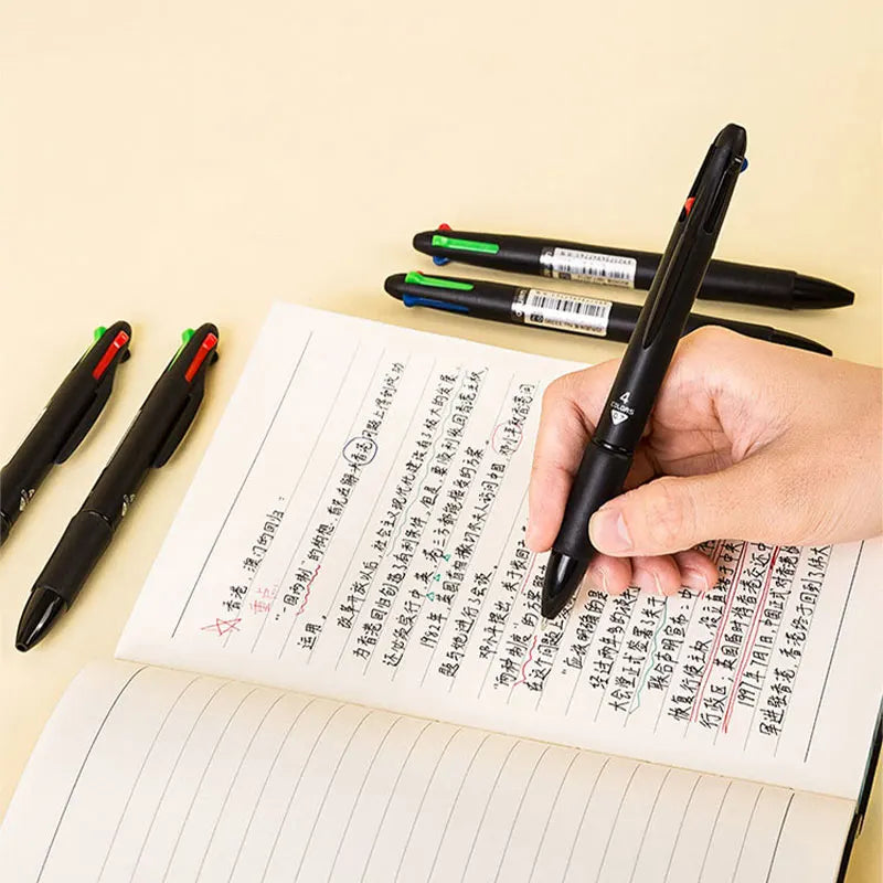 Deli Multi color Ballpoint Pen  Four color Ink Pen Color Atomic Pen Multi functional for Taking Notes and Marking Black Blue Red