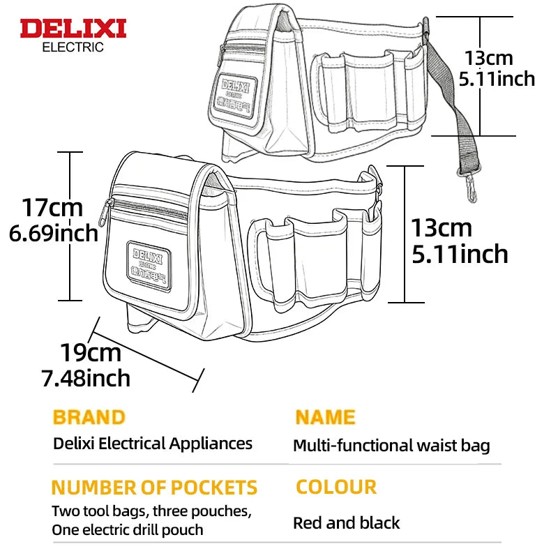 Tool Waist Bag,Puncture-Resistant Oxford Fabric,Zippered Pocket,Portable Multi-Pocket Tool Organizer,for Storage of Small Tools.