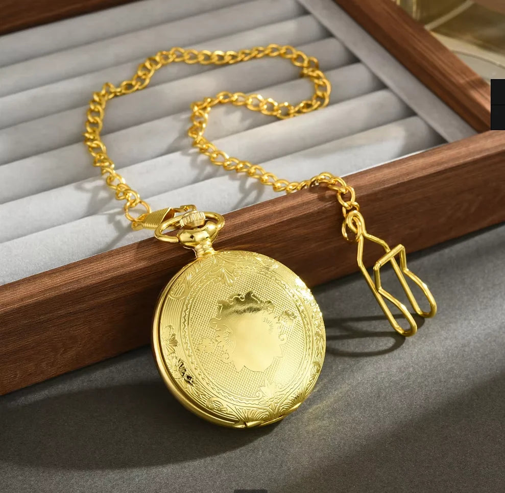 Fashionable Gold Roman Numerals Quartz Pocket Watch Large Chain Gift Pocket Watch