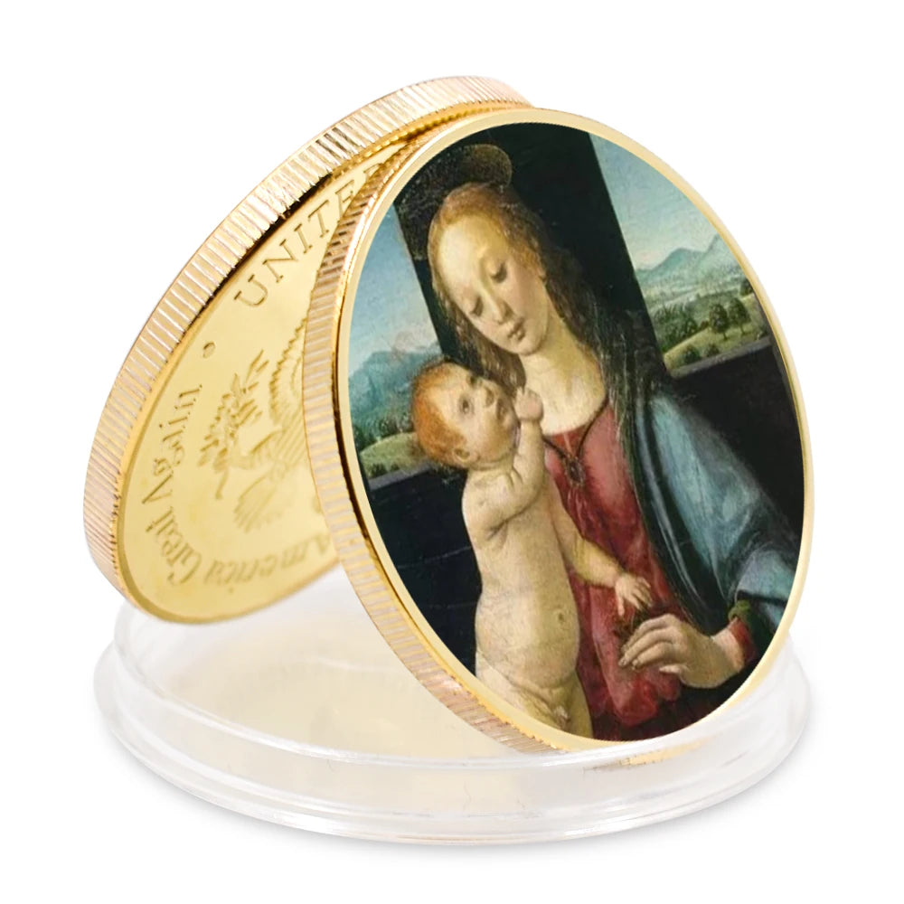 EU Style Sliver Coins Leonardo Da Vinci Paintings Coin Classic Metal Artwork The Renaissance Retro Commemorative Coin Home Decor