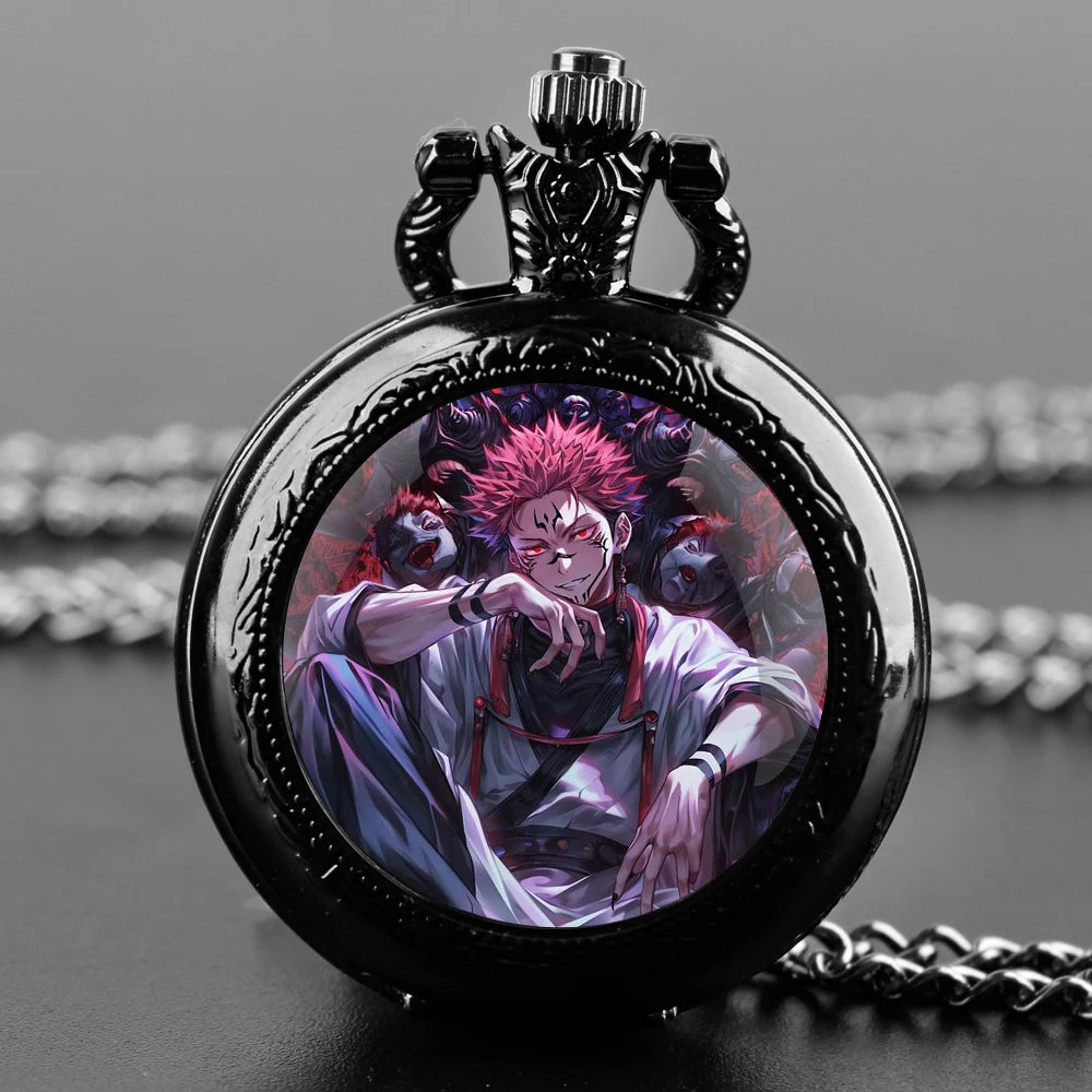 Jujutsu Kaisen Pocket Watch Elegant Exquisite Reteo Black Creative Design Quartz Pocket Watches for Women Men Children
