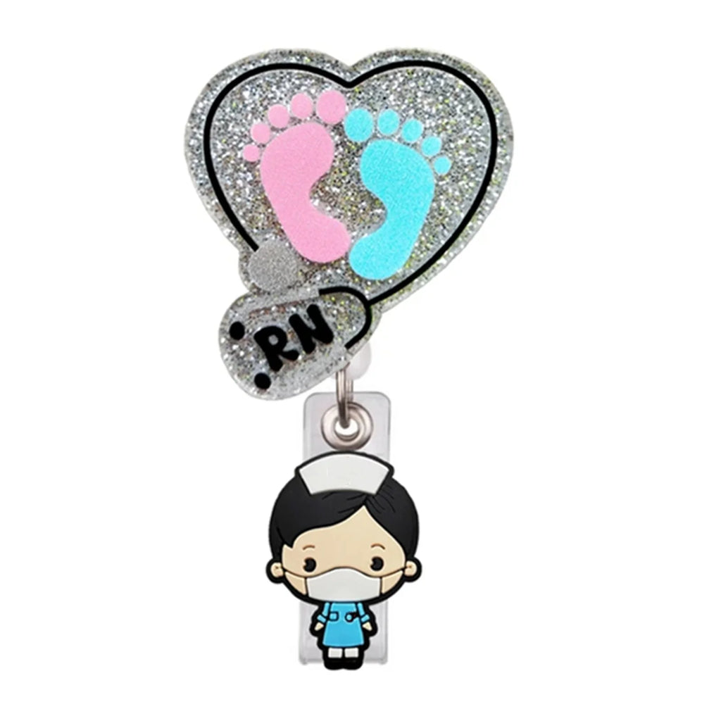 Acrylic Brain Baby Cat Coffee Cup Medical Rotatable Id Badge Holder Retractable Badge Reel Gift For Doctor Nurse Key Chain Tools