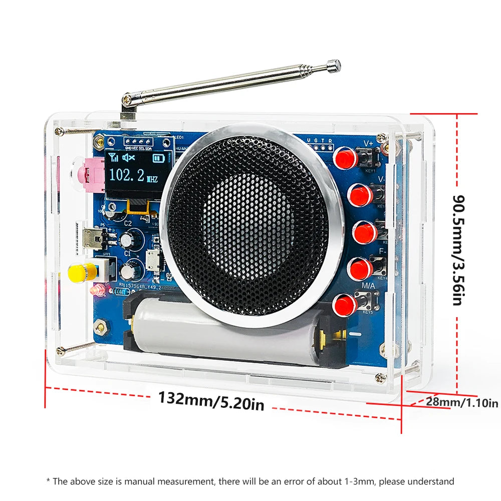 Portable FM Radio DIY Kit RDA5807 Radio DIY Module 87-108MHz Adjustable Frequency Radio DIY With OLED Display