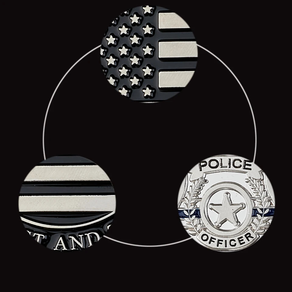 USA The Thin Blue Line To Protect And To Serve US Flag Police Officer Silver Plated Coin Collectible