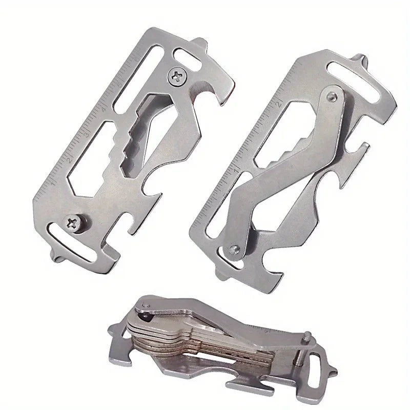 1Set Stainless Steel Outdoor Multi-function Key Holder Flat-head Phillips Screwdriver Bottle Opener Key Holder