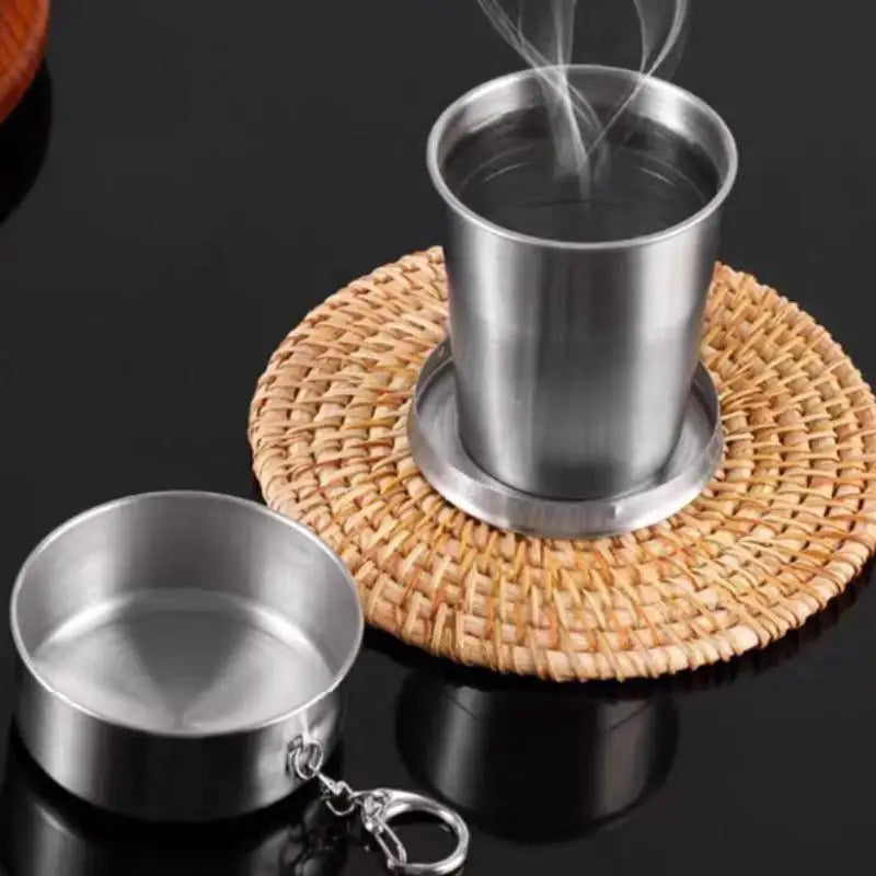 Stainless Steel Teacup with Collapsible Design for Camping Easy to Pack Lightweight Cookware for Outdoors