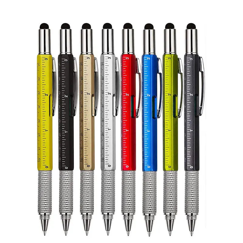 6-in-1 Multifunction Ballpoint Pen Handheld Tool with Measure Technical Ruler Screwdriver Touch Screen Stylus Spirit Level