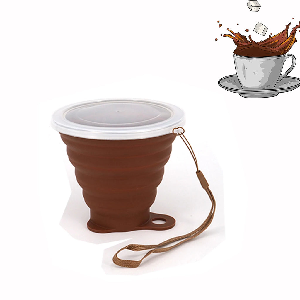Silicone Collapsible Travel Cup 270ml Folding Camping Cup with Lid Reusable Expandable Drinkware for Outdoor Hiking