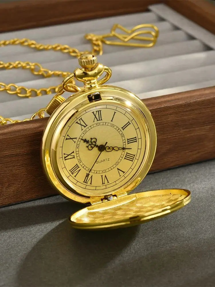 Fashionable Gold Roman Numerals Quartz Pocket Watch Large Chain Gift Pocket Watch