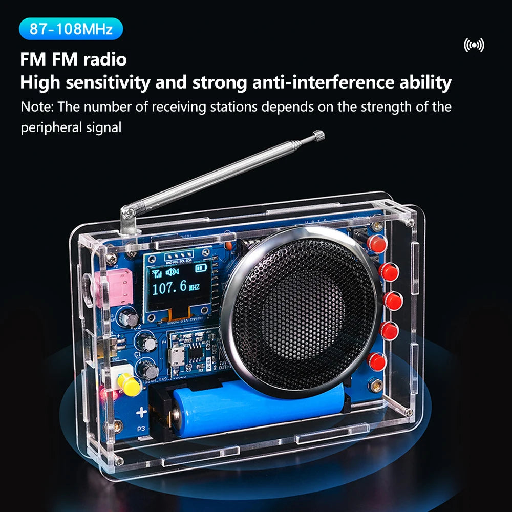 Portable FM Radio DIY Kit RDA5807 Radio DIY Module 87-108MHz Adjustable Frequency Radio DIY With OLED Display