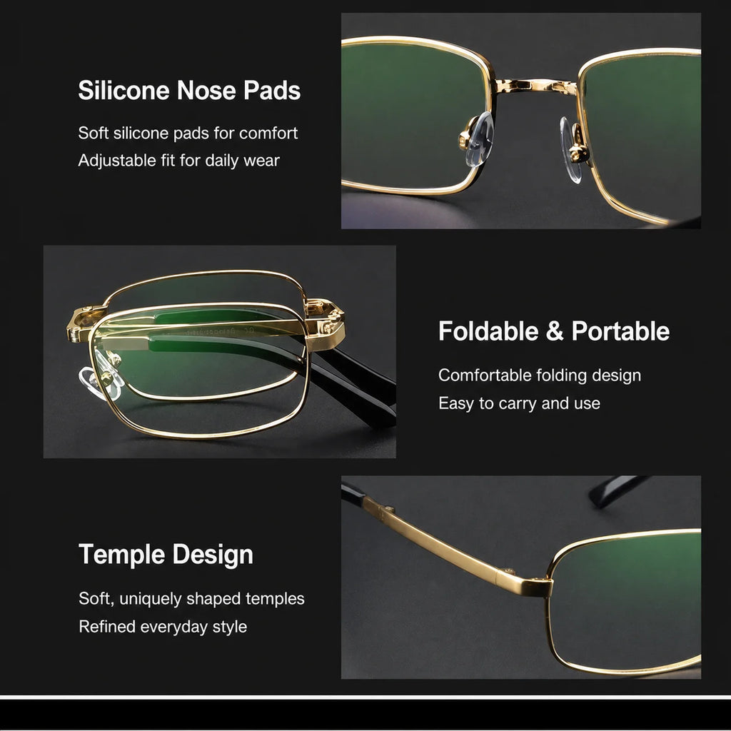 Anti-Blue Light Glasses Foldable Metal Frame Glasses Ultra Light Reading Glasses Hd For Outdoor Commuting Document Reading