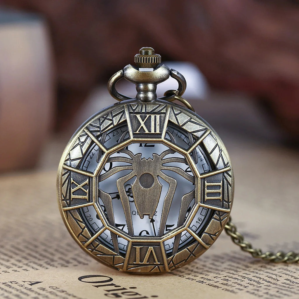 Vintage Hollow Spider Pocket Watch Metal Roman Numerals Large Pocket Watch Couple Pocket Watch Friendship Jewelry Chain Watch Holiday Gift