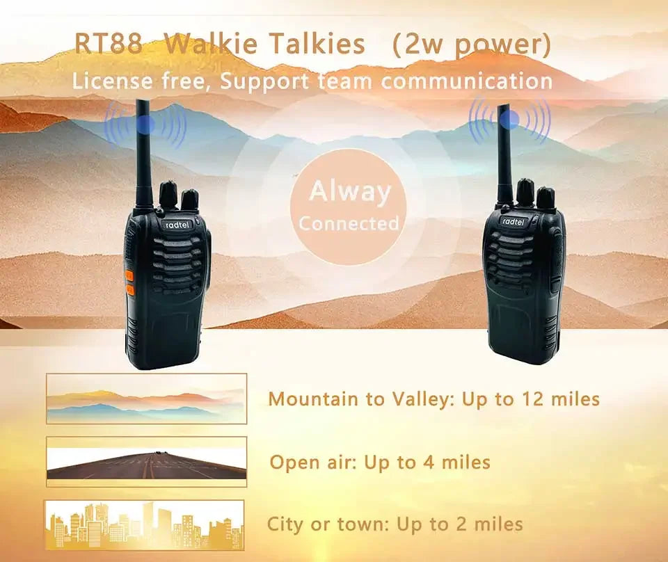 Radtel RT88 Rechargeable Walkie Talkie  Portable Two Way Radio Long Range for Audlt Business Travelling, hiking outdoor fishing