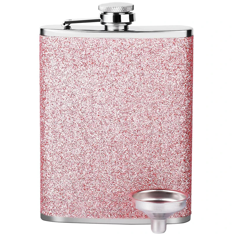 LMETJMA 8oz 230ML Hip Flask Stainless Steel Glitter Bling Liquor Flask for Women Leakproof Girl Whiskey Flask Pocket Flask JT376