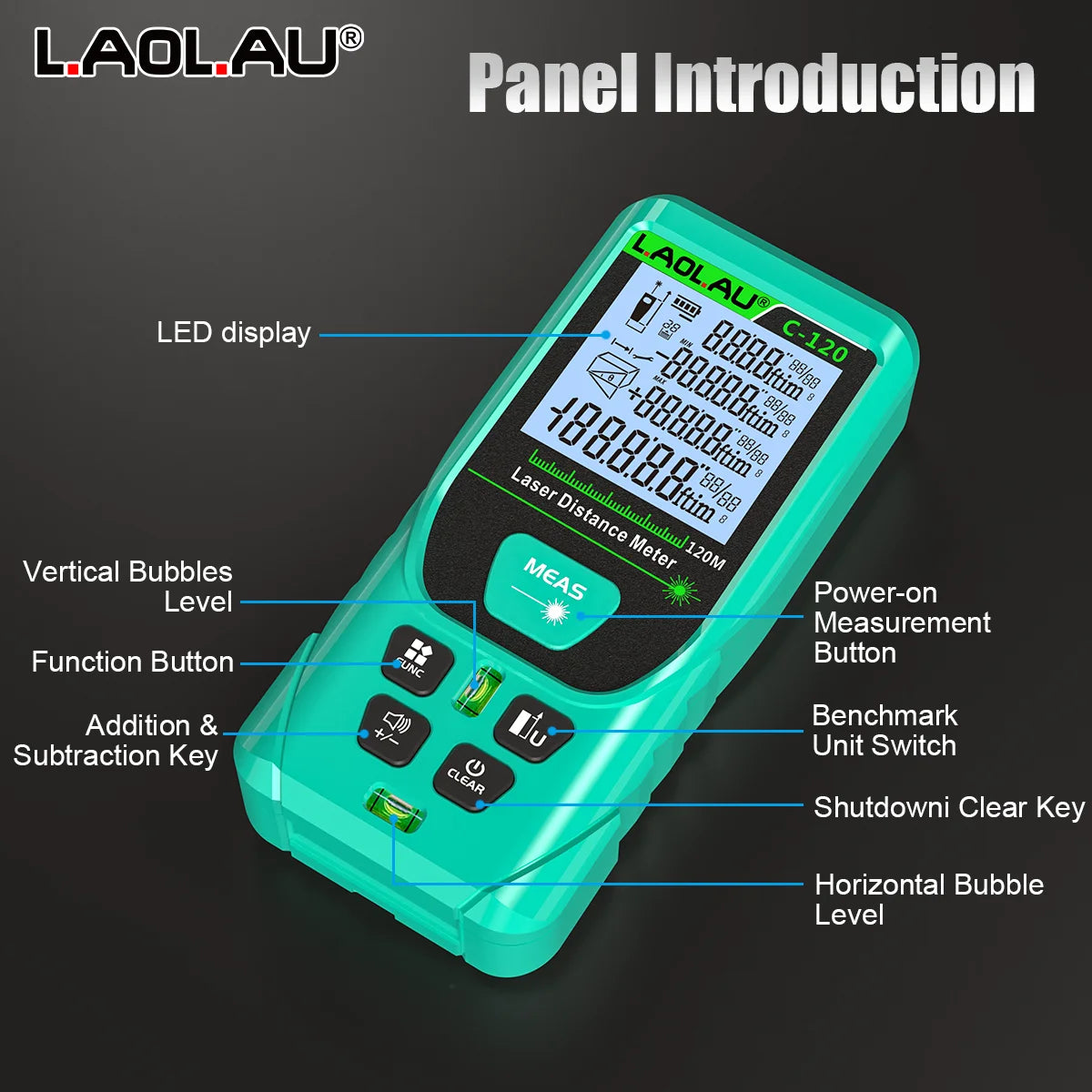 LAOLAU Digital Laser Range Finder RED/Green Laser Beam Meter High Precision Measuring Tools Backlit Screen IP54 Waterproof