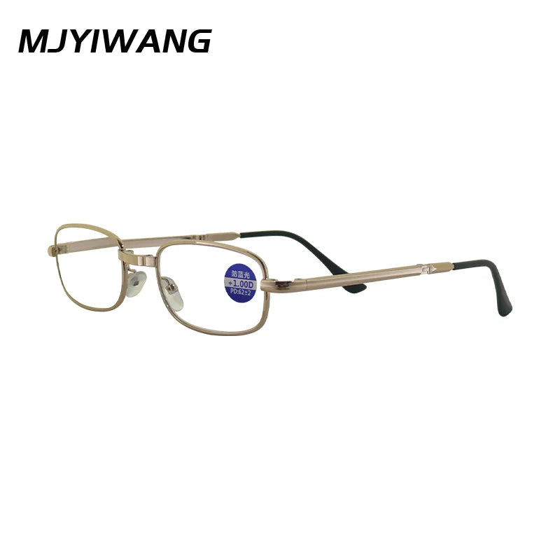 Foldable metal glasses, gold framed anti blue light presbyopia glasses, portable men's and women's business casual glasses