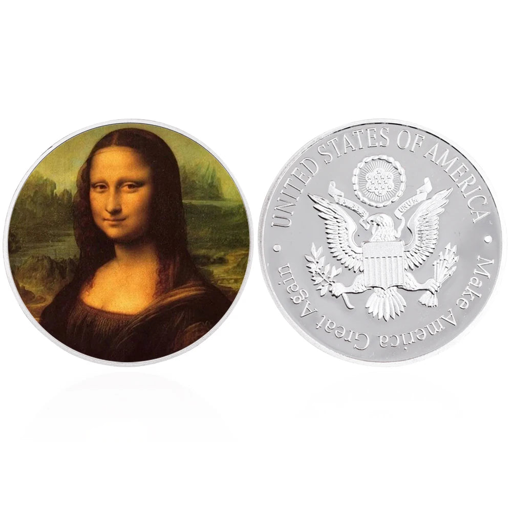 EU Style Sliver Coins Leonardo Da Vinci Paintings Coin Classic Metal Artwork The Renaissance Retro Commemorative Coin Home Decor