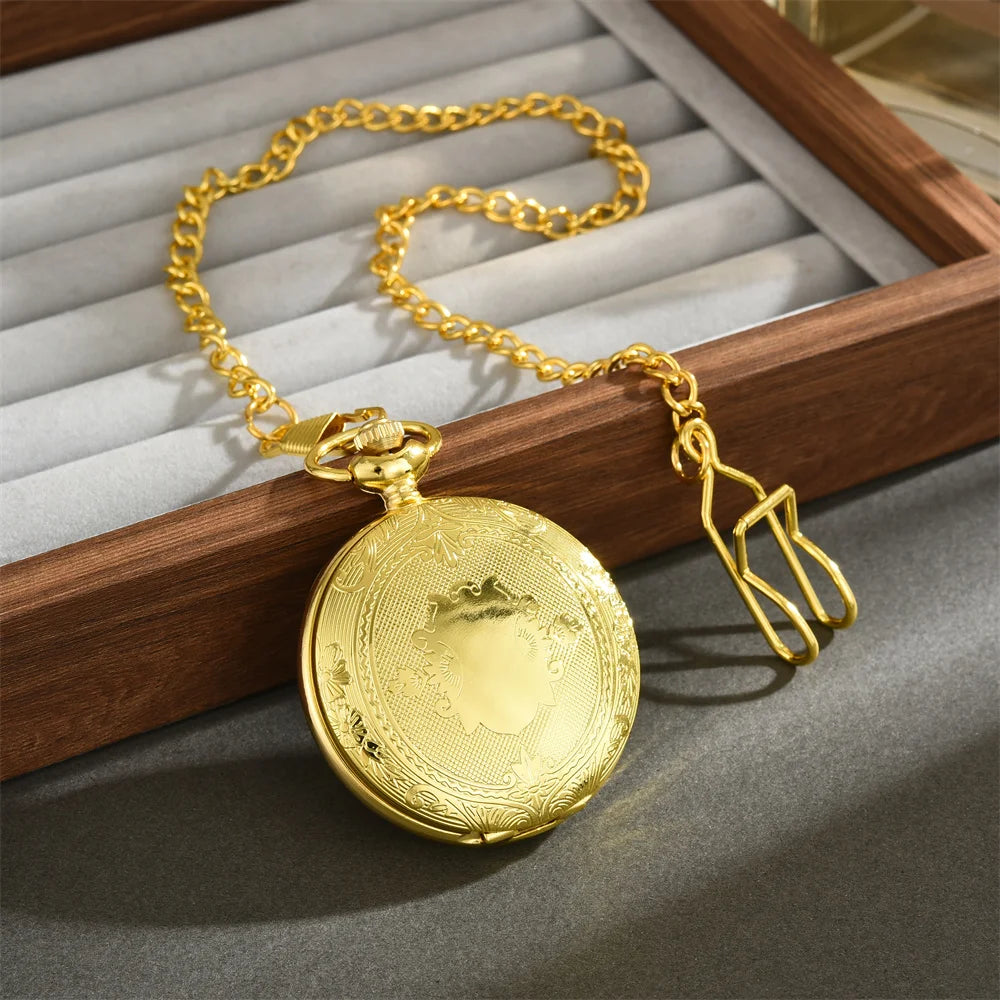 Fashionable Gold Roman Numerals Quartz Pocket Watch Large Chain Gift Pocket Watch