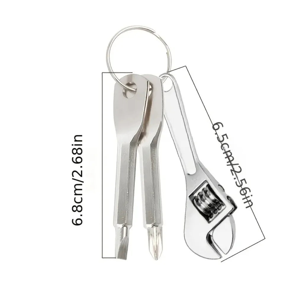 Pocket Mini Keychain Repair Tools Adjustable Small Wrench Slotted & Phillips Screwdriver Compact Metal Tool Kit with Keyring
