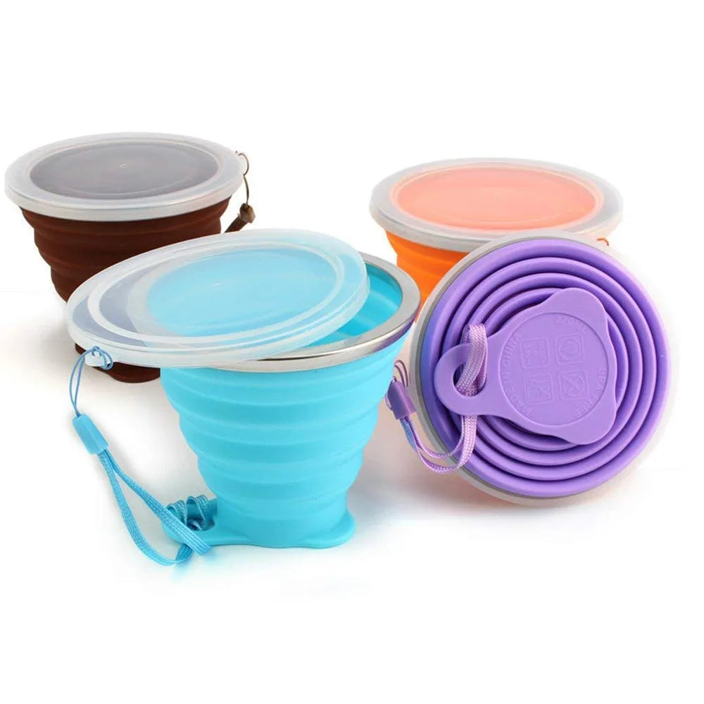 Silicone Collapsible Travel Cup 270ml Folding Camping Cup with Lid Reusable Expandable Drinkware for Outdoor Hiking