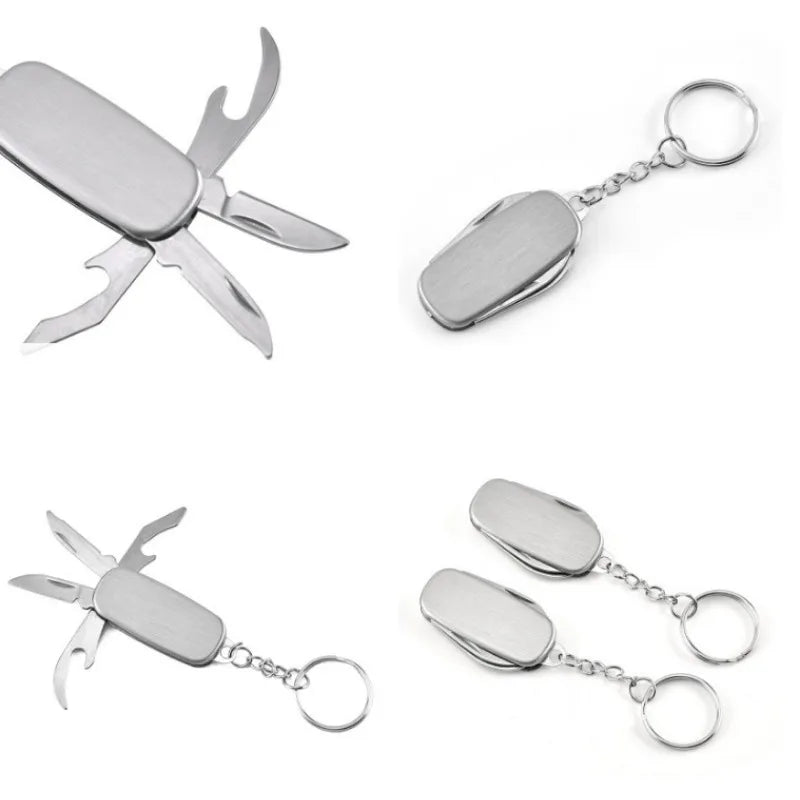1pc 4-In-1 Stainless Steel Multifunctional Folding Tool Camping Outdoor Activities Mini Military Knife Key Buckle Tactics Picnic