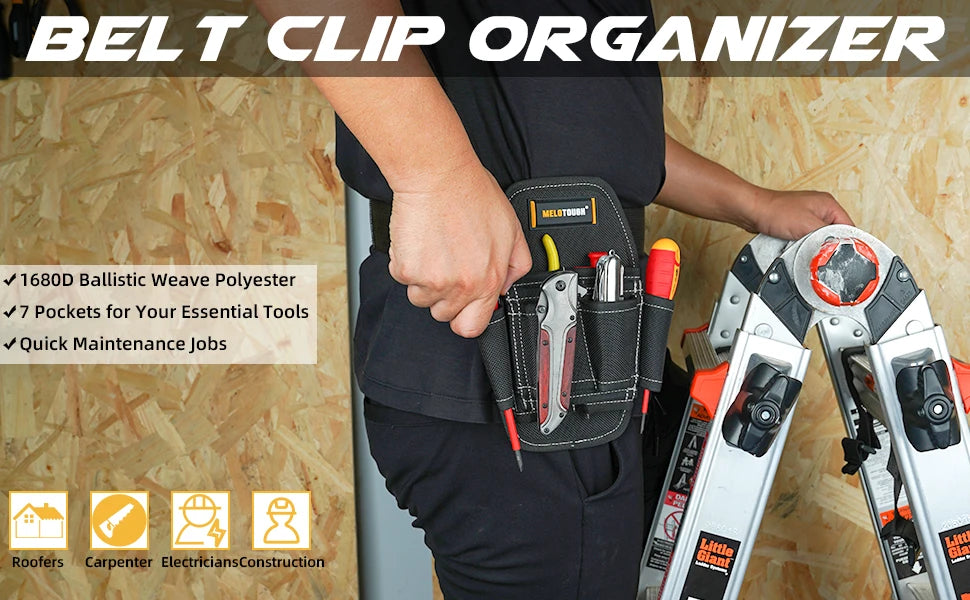 7 Pocket Clip on Tool Pouch Small Tool Holder, Min Work Organizer Tool Holster and Knife Holder with Belt Clip