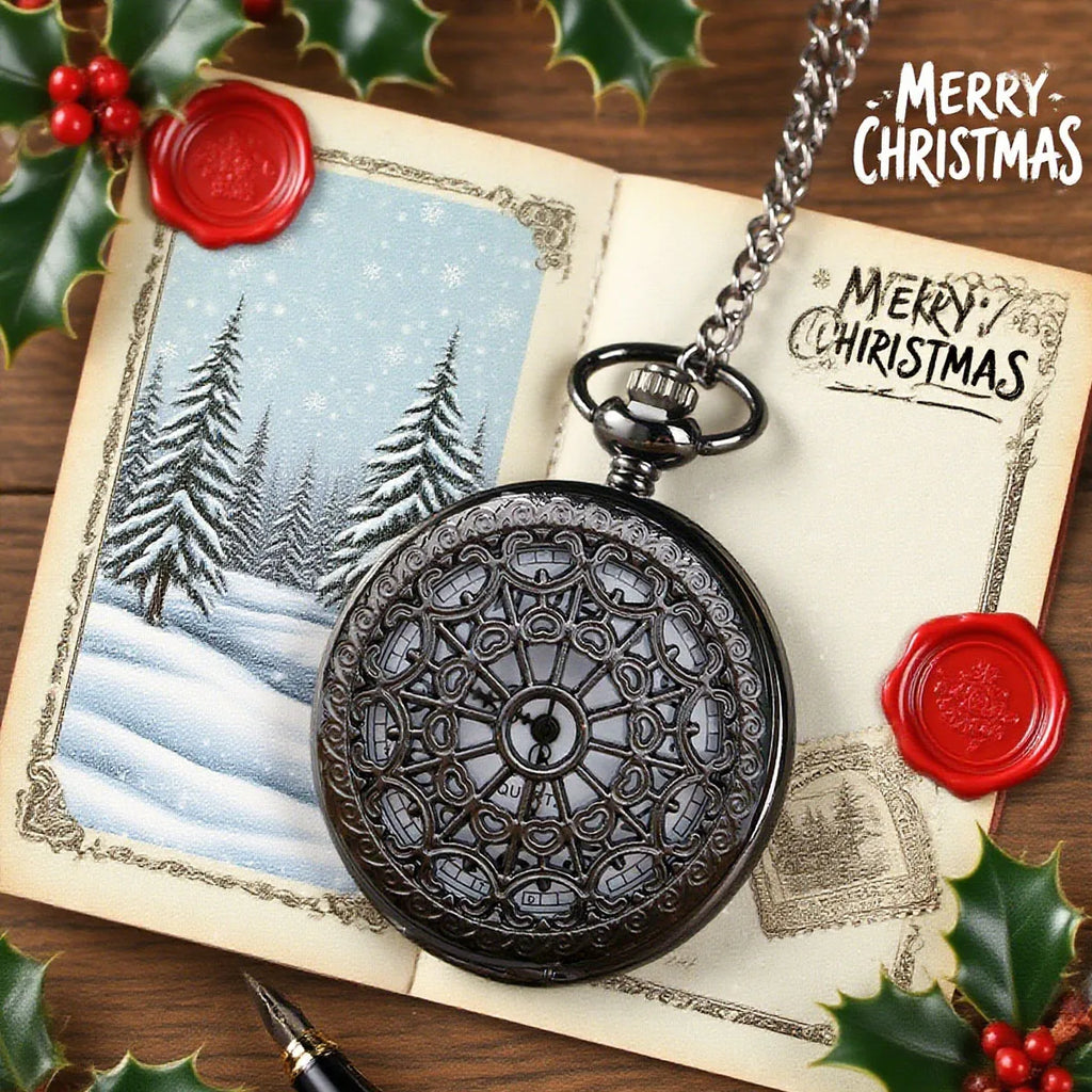 Hollow Flower Pocket Watch Classic Retro Flip Circular Pin Necklace Pocket Watch Suitable for Wedding Season and Christmas Gifts