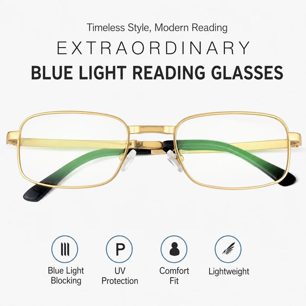 Anti-Blue Light Glasses Foldable Metal Frame Glasses Ultra Light Reading Glasses Hd For Outdoor Commuting Document Reading