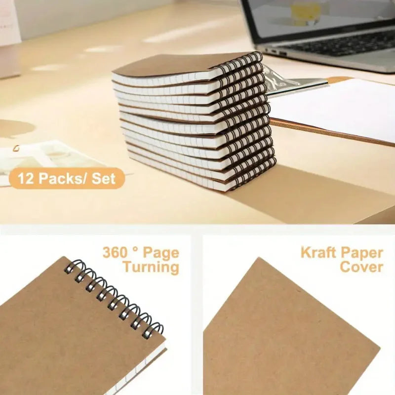 6/12/18 Pcs Pocket Spiral-Bound Notepads Office-Style Mini Notebooks Lined Paper Memos For Home University School Meeting Use