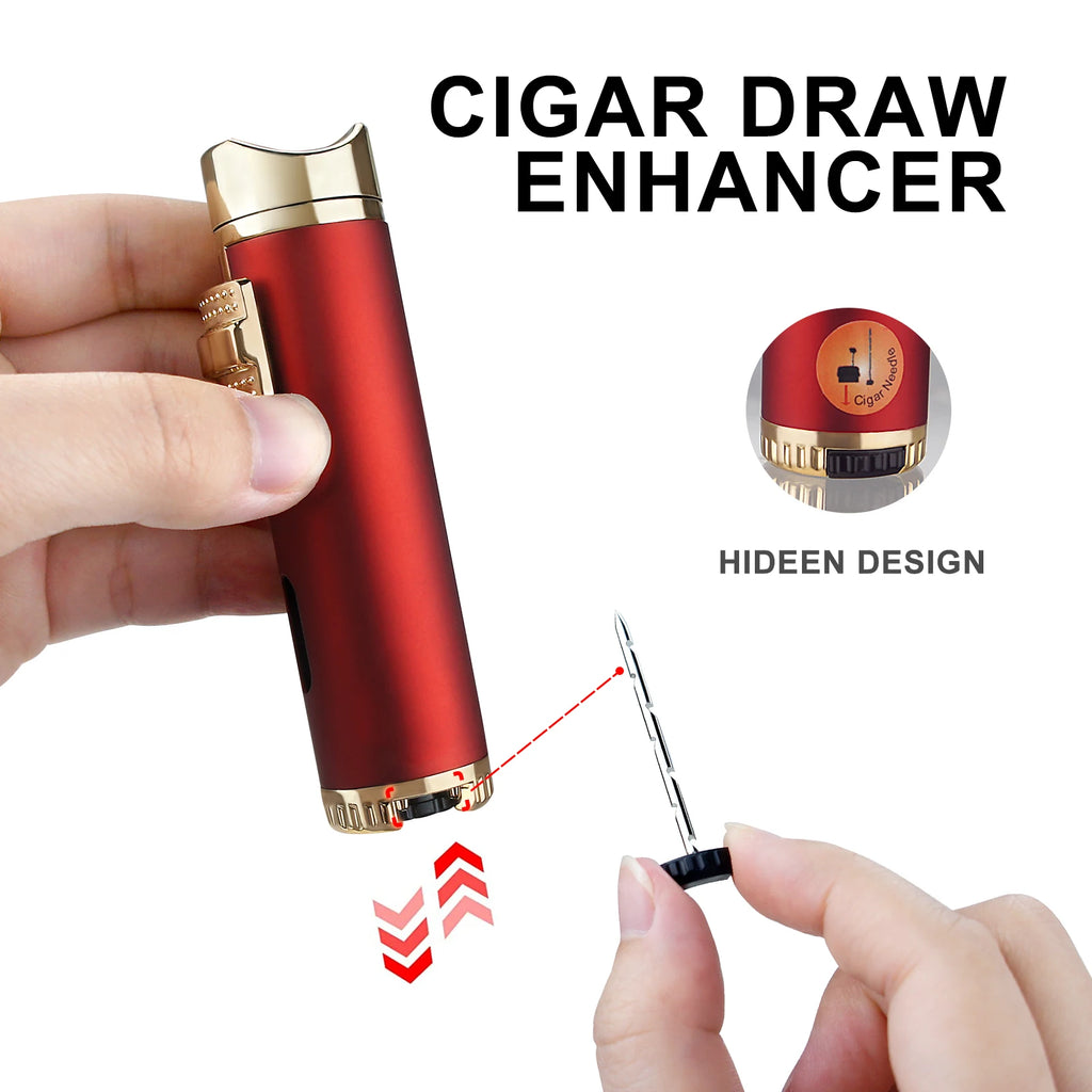 New Cigar Lighter Windproof Mini Pocket 3 Jet Torch Blue Flame Butane Gas Torch Cigarette Lighters Cigar Accessories with Needle