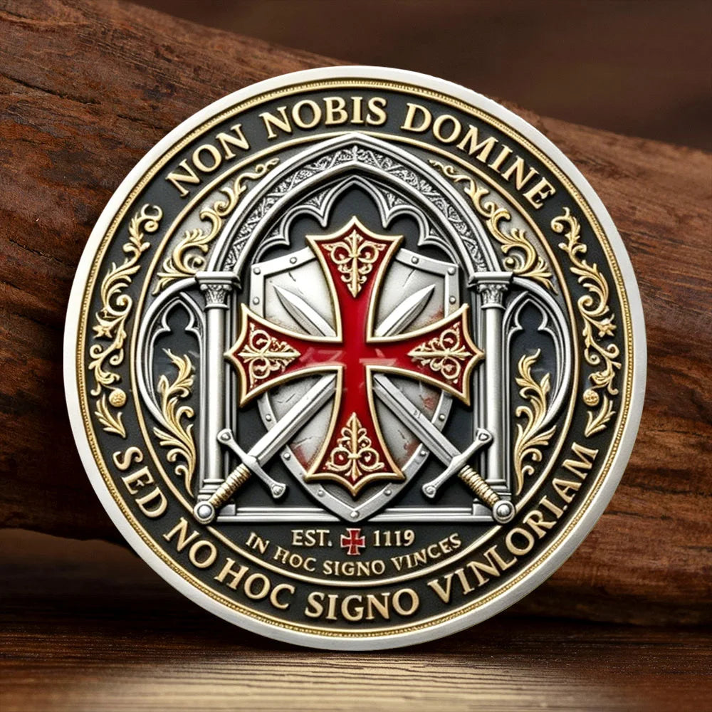 Knights Templar Challenge Coin Deus Vult & Non Nobis Domine Commemorative Coin Antique Gold Plated Collectible