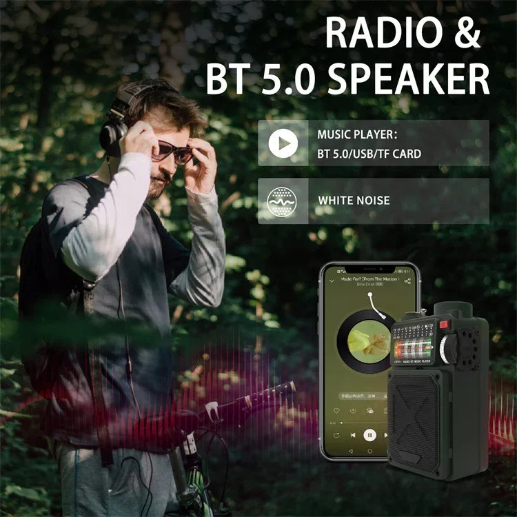 R11 Noaa Weather Radio Wireless Bluetooth Speakers Solar 4000mAh Self Powered Hand Crank Survival Wind Up AM/FM/SW/WB Band Radio