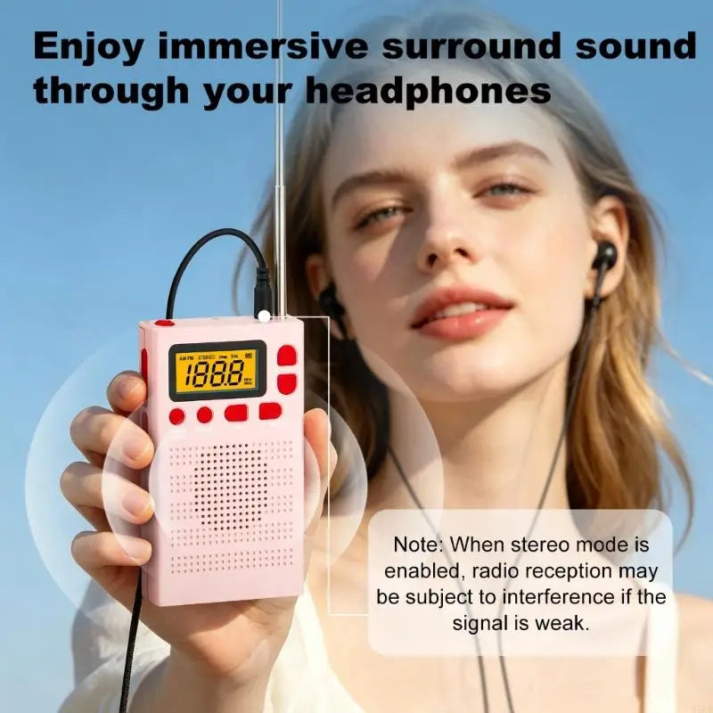 Portable Radio Mini FM Weather Radio Pocket Radio Player LCD Screen Digital Radio Long Distance Best Reception H8WD