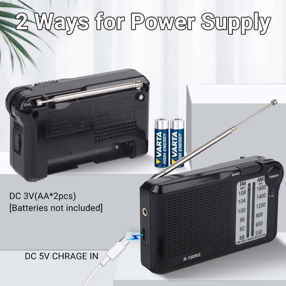 Pointer Radio 150RG AM/FM Radio Rechargeable Two Band Receive Pocket Radio Headphone Jack Mini Small Radio Indoor Use