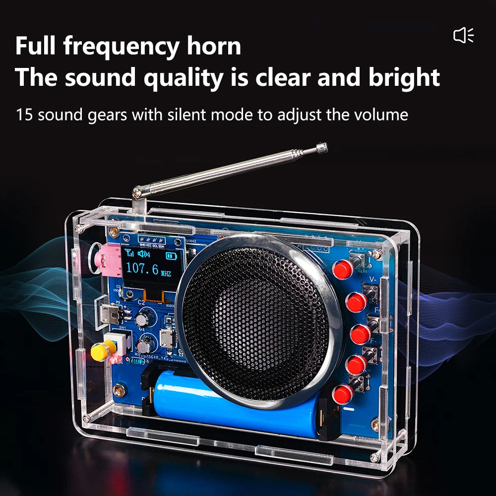 Portable FM Radio DIY Kit RDA5807 Radio DIY Module 87-108MHz Adjustable Frequency Radio DIY With OLED Display