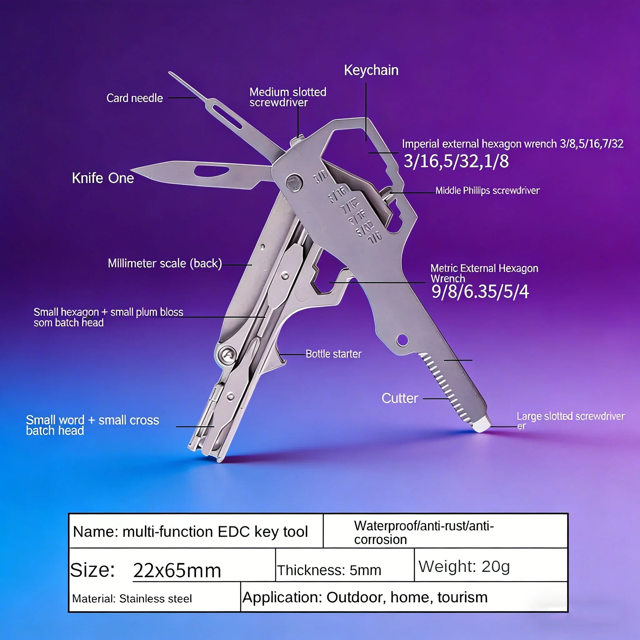 Multifunctional Keychain Tool Card - Stainless Steel Emergency Repair Kit for Drone, Outdoor & Home Use