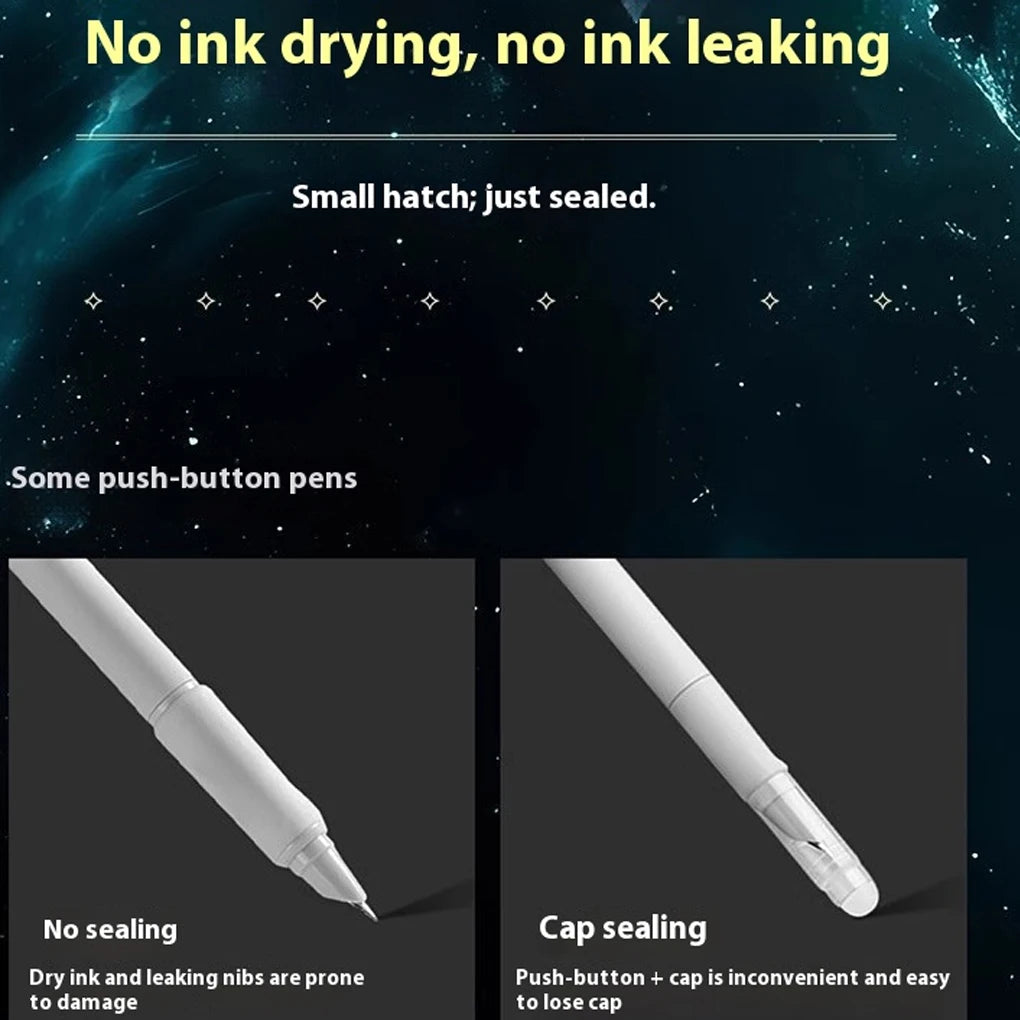 Space Capsule Design Retractable Fountain Pen 0.38mm Smooth No Splatter Writing Pen with Ink Cartridge Set for School Stationery