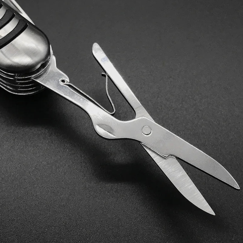 Portable 11 in 1 Fold Pocket knife Carry Around Multifunction Outdoor Emergency Tools Stainless Steel Bottle Opener Cork Drill