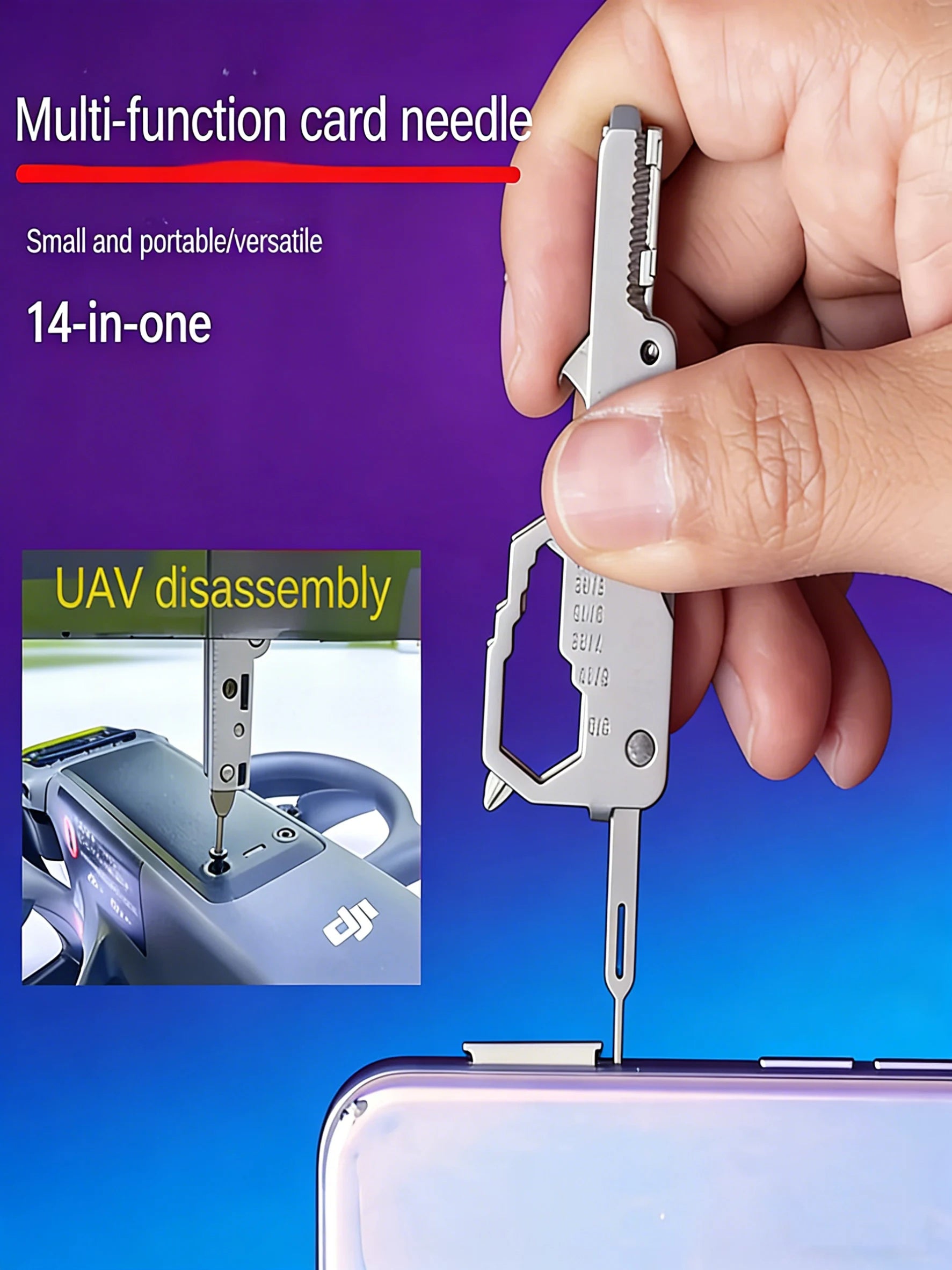 Multifunctional Keychain Tool Card - Stainless Steel Emergency Repair Kit for Drone, Outdoor & Home Use