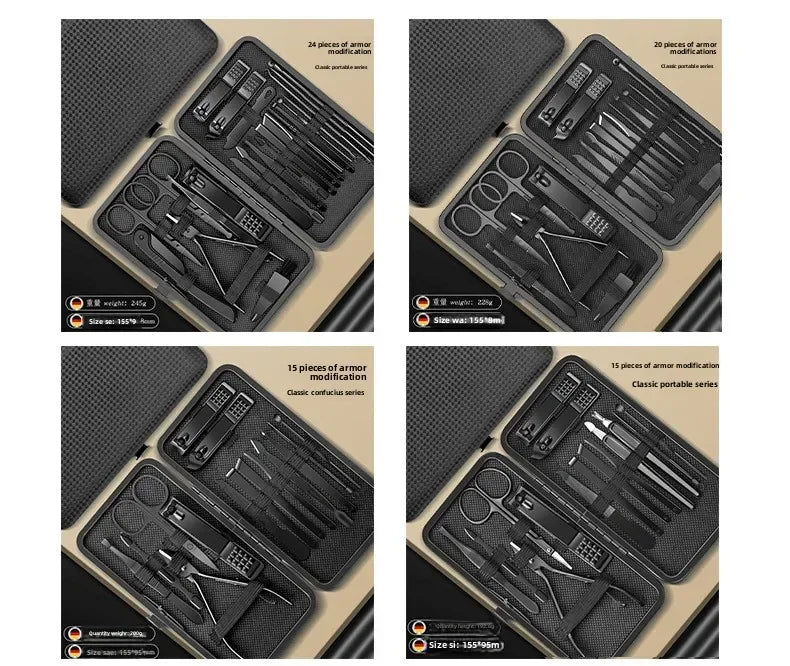 7/8/10/12/15/24pcs Set Professional Manicure Set Kits Stainless Steel Fingernail Toenail Clippers Set with Leather Portable