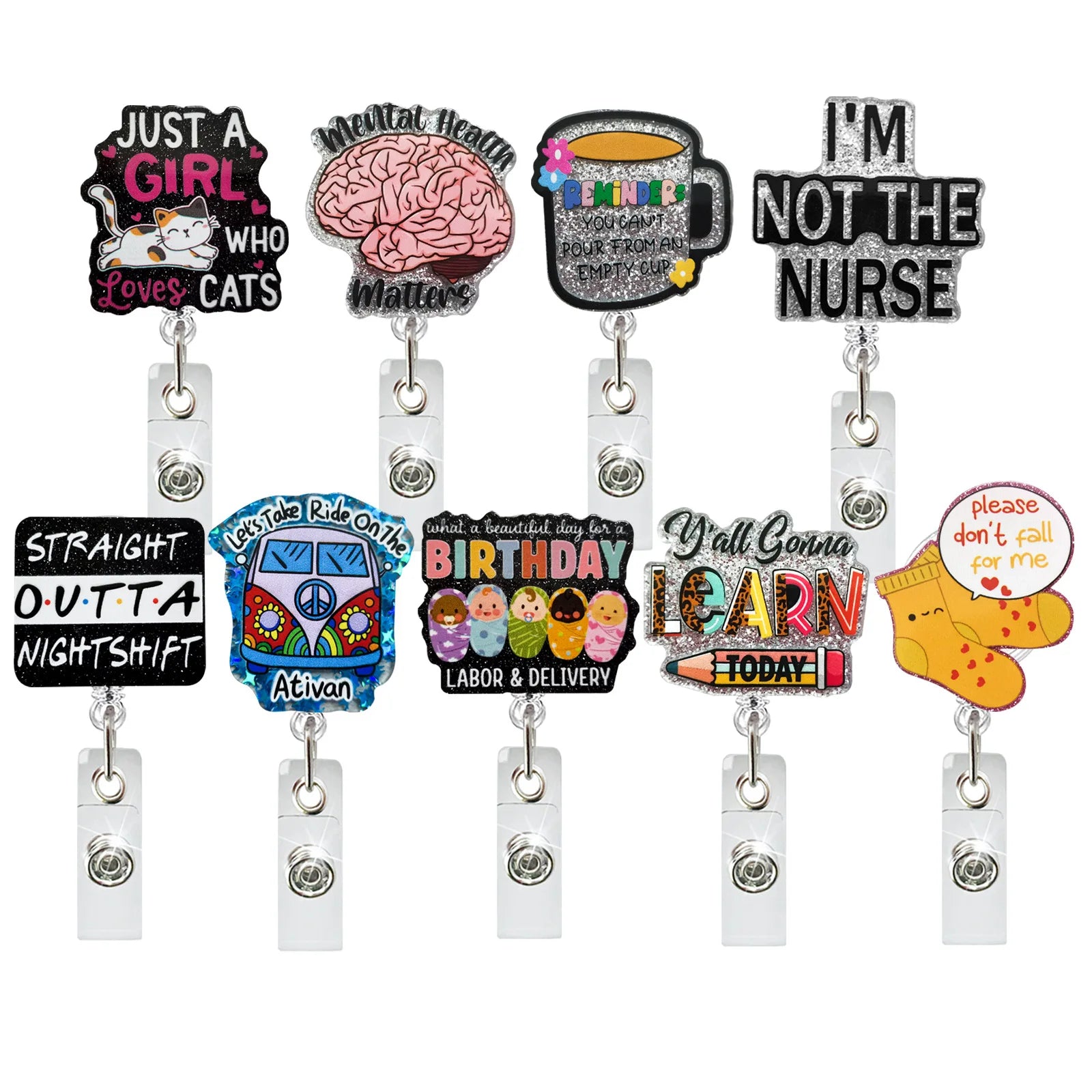 Acrylic Brain Baby Cat Coffee Cup Medical Rotatable Id Badge Holder Retractable Badge Reel Gift For Doctor Nurse Key Chain Tools