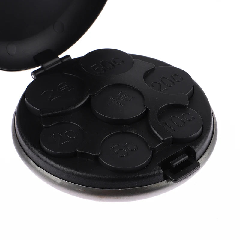 Round USD/Euro Coin Storage Box Coins Purse Aluminum Alloy Plastic Coins Dispenser Wallet Mini Money Bank