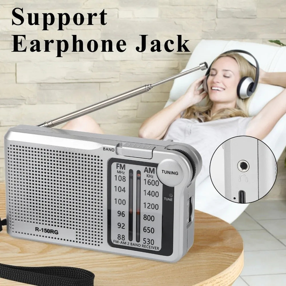 Pointer Radio 150RG AM/FM Radio Rechargeable Two Band Receive Pocket Radio Headphone Jack Mini Small Radio Indoor Use